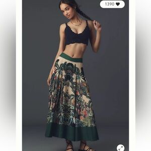 Anthropologie Green and Cream Maxi Skirt